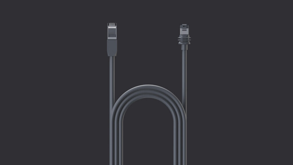 Mini Starlink Ethernet cable showing the two different connector housings.