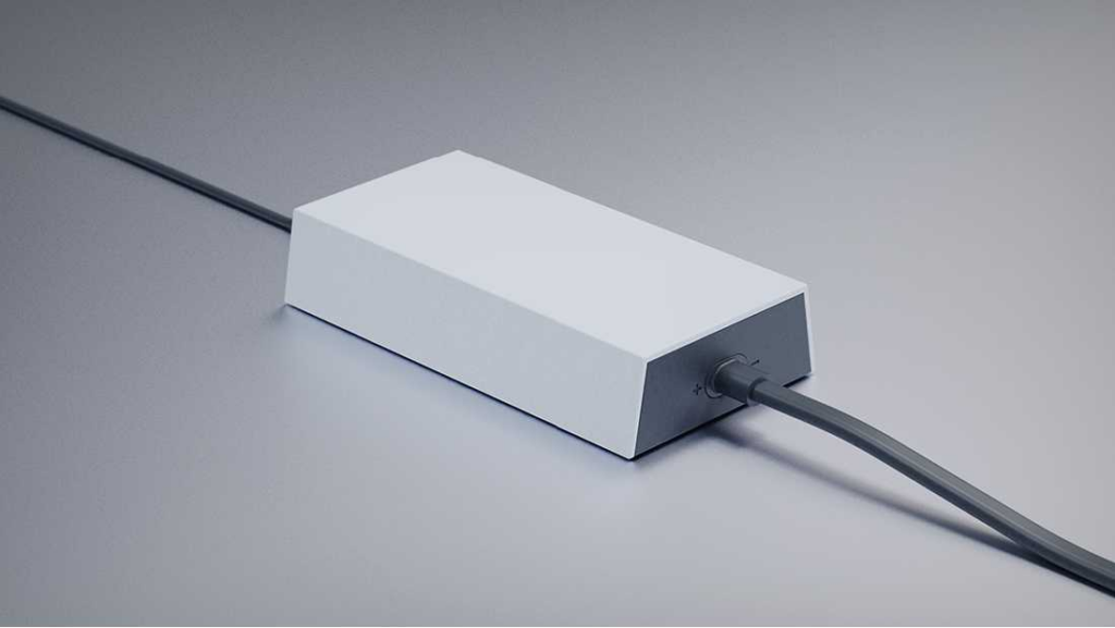 Manufacturer illustration of the Standard 4 X DC-DC Power Supply with connected cables.